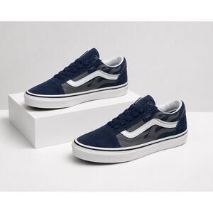 Vans Old Skool Kids 13.5 Navy Blue Flame Sneakers Youth Skate Shoes EU 31
